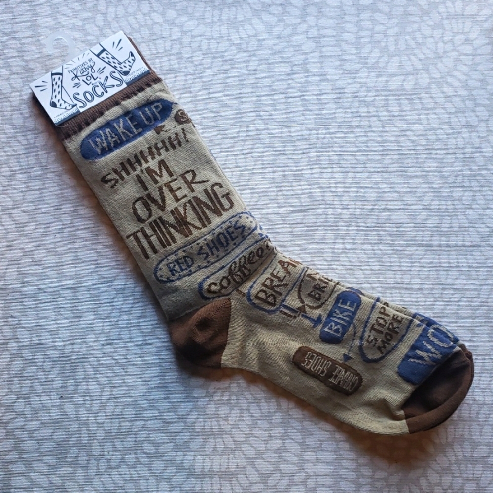 Brown Novelty "Over-Thinking" Socks by Kathy LOL - $5 Add-On